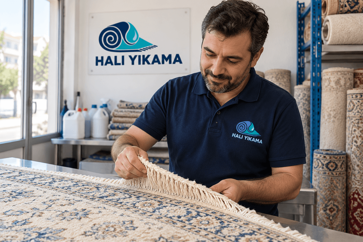 Atölyede halının dokusunu ve iplik yapısını inceleyen usta